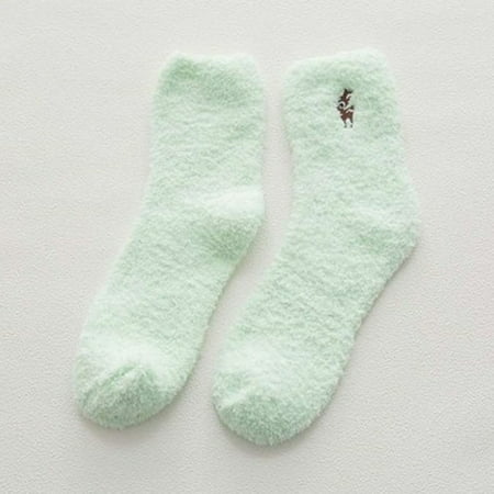

4 pair Women Winter Socks Cartoon Animal Deer Embroidery Half Velvet Plus Velvet Thick Coral Fleece Socks Home Socks Color Random