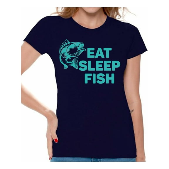 Awkward Styles Eat Sleep Fish Women T-Shirt Fisher T Shirt for Wife Eat Sleep Fish Shirt for Women Fishing Clothes for Her I Love Fishing Shirt for Girlfriend Fishing Lovers Gifts