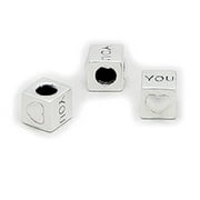 Romantic Cheneya Sterling Silver Square Bead with I Love You Message