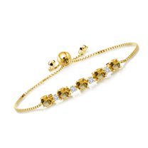 Gem Stone King 3.89 Ct Yellow Citrine G-H Lab Grown Diamond 18K Yellow Gold Plated Silver Tennis Bracelet for Women