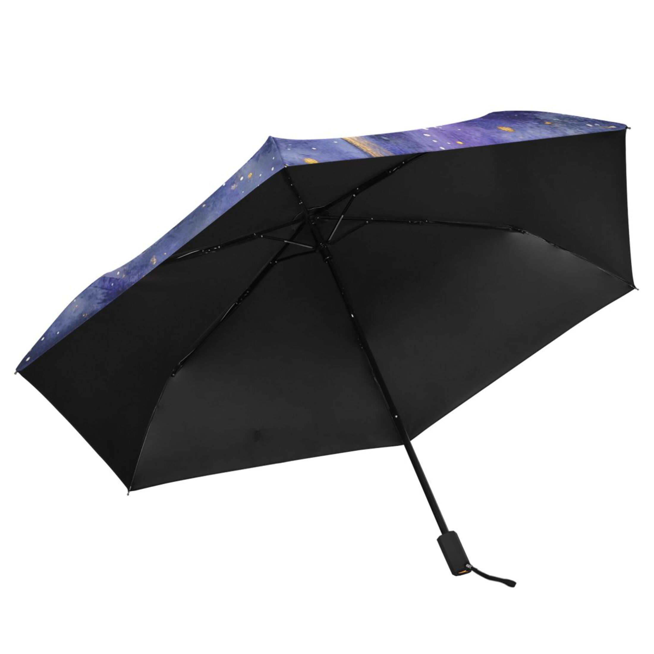 Elegant Purple Golden Horse All Weather Umbrella Triple Folding Parasol 6 Ribs UV Protection Portable