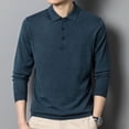 thumbnail image 4 of Men's Autumn Solid Polo Knit Slim Fit Casual Long Sleeve Wool Sweater, 4 of 14