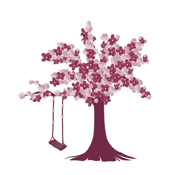 Beautiful Cherry Blossom Tree with Swing Themed Vinyl Applied to Any Smooth Surface – Bedroom, Nursery, or Living Room -Removable Stylish Mural Unique Design -Size 9" x 10".