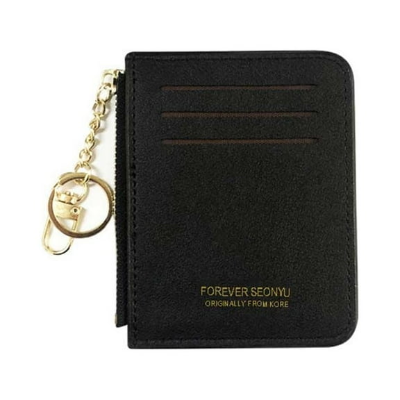 Mini Women Men Gift With Zipper PU Leather Business Card Case Coin Purse Slim Wallets Credit Card Pocket Money clips BLACK