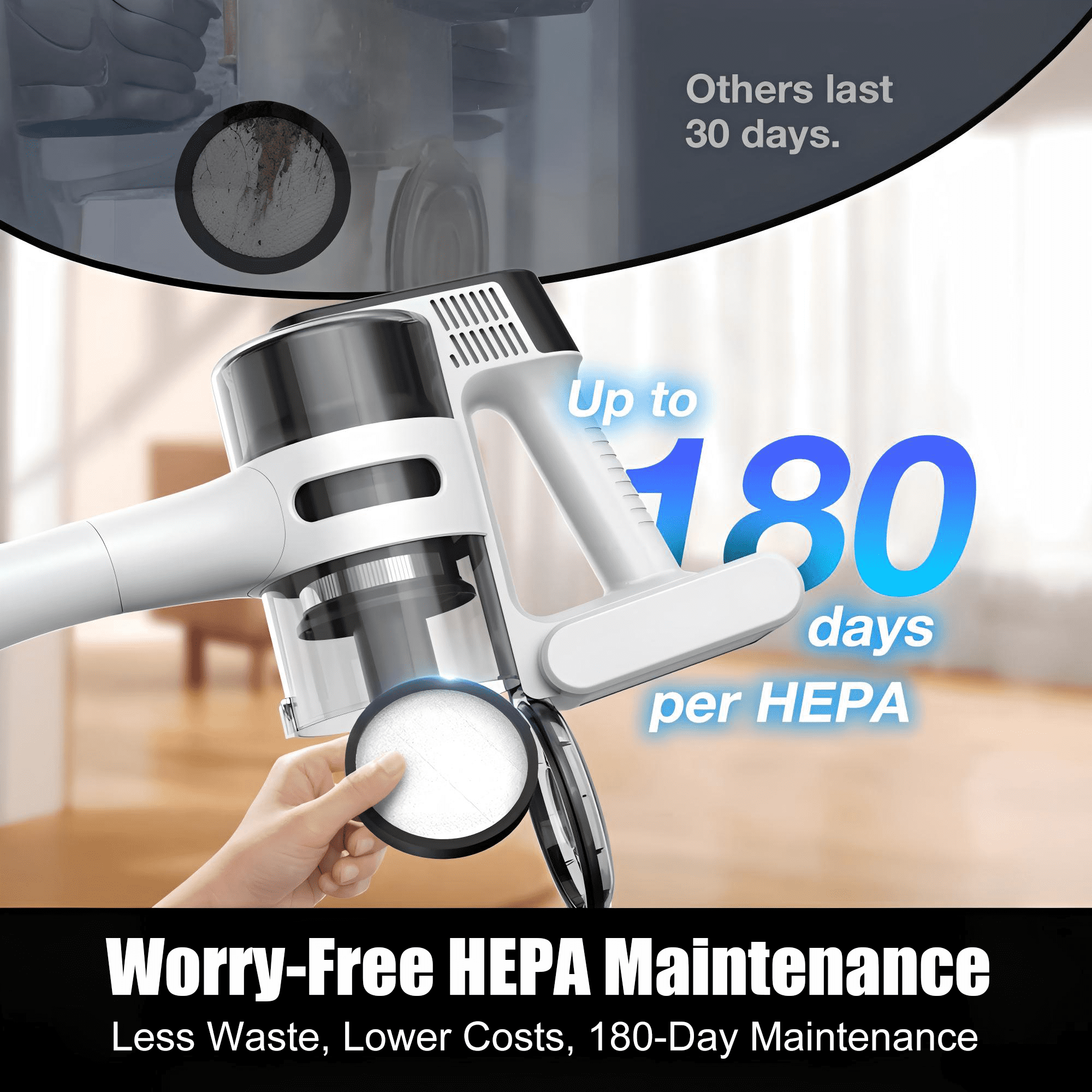 Maircle Cordless Vacuum, 36Kpa Powerful Suction, 40mins Runtime, Anti Tangle LED Headlight Brushless, Lightweight Self-Standing Stick Vacuum Cleaner for Pet Hair, Carpet, Hard Floor