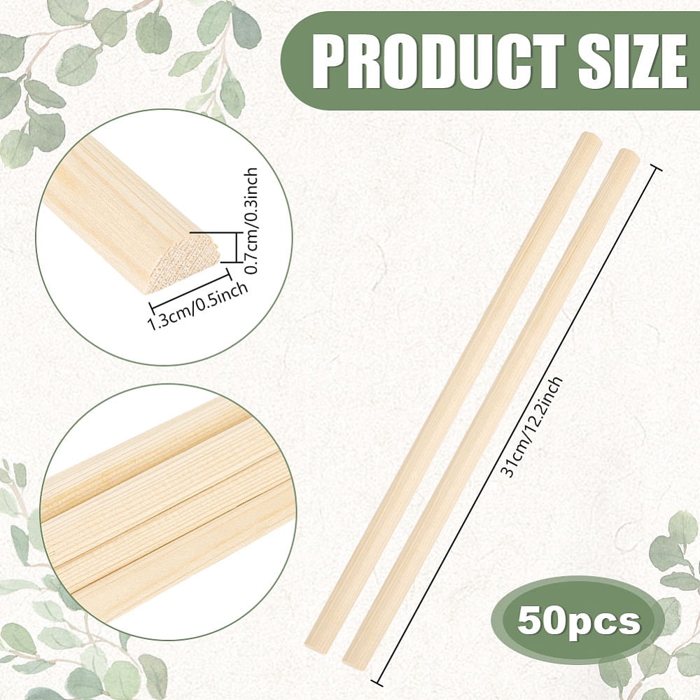 50 pc Wood Craft Sticks Half Round Dowel Rod for Braiding Tapestry Arch Beige 310x13x7mm