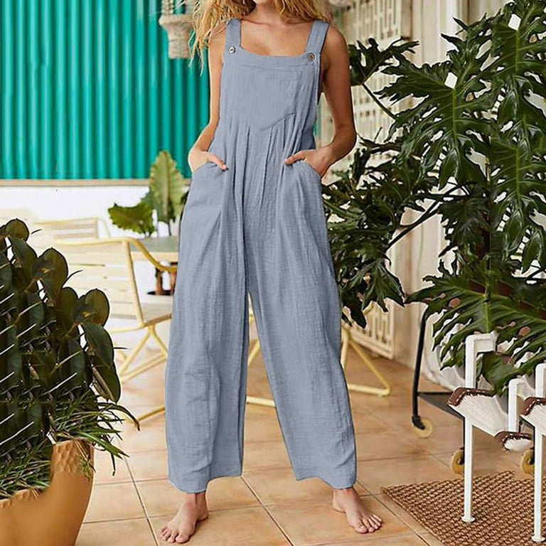 SELONE One Piece Jumpsuits for Women Dressy With Pockets Wide Leg Trendy  Casual Fashion Jumpsuit Solid Suspender Jumpsuits Wide Leg Pant for  Everyday