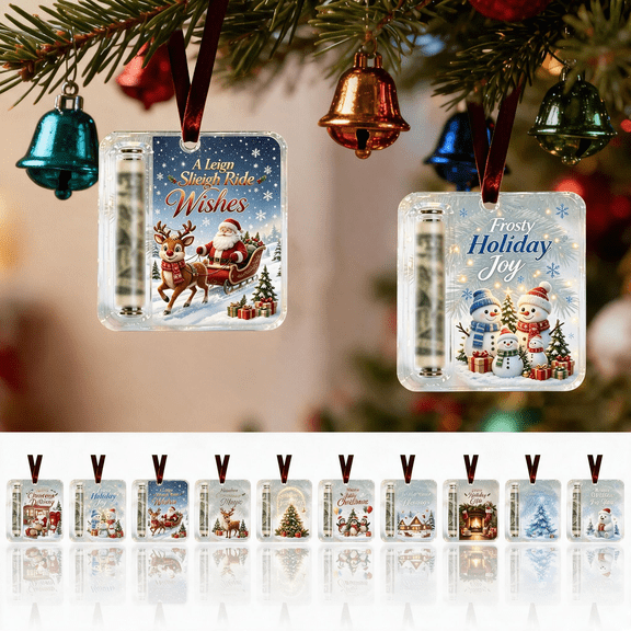 Kdkad Christmas Ornament Cash Gift Holder, 4In Acrylic Money Holders for Christmas Decorations, Clear Hanging Xmas Tree Ornaments for Cash Clip, Holiday Gifting Cash Personalized Christmas Gifts