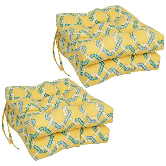 Blazing Needles 16-inch Square Tufted Outdoor Chair Cushion, 16 x 16, Capecod Summer 4 Count