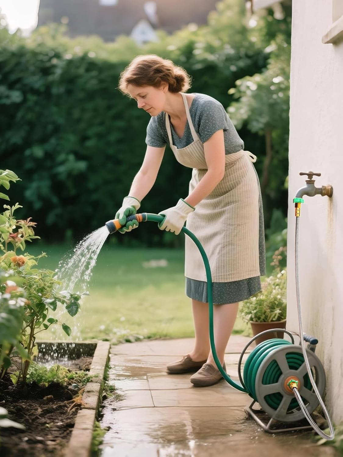 Female to Female Leader Hose for Hoses Reel - 5ft Leakproof Kink Free Short Garden Hose, Heavy Duty 304 Stainless Steel Flexible Water Pipe for Outdoor Garden Watering Car Pet Cleaning