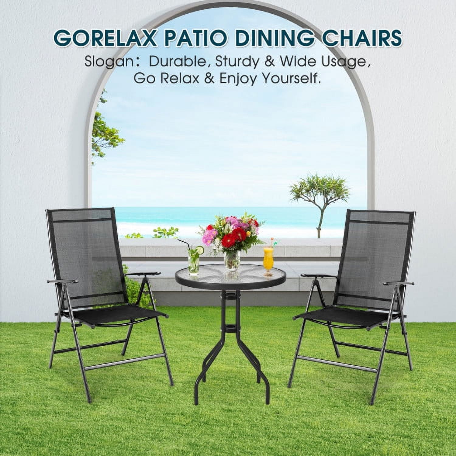 Aimee Lii Set of 2 Adjustable Portable Patio Folding Dining Chair Recliners, Outdoor Patio Set, Black Aimee Lii Set of 2 Adjustable Portable Patio Folding Dining Chair Recliners, Outdoor Patio Set, Black