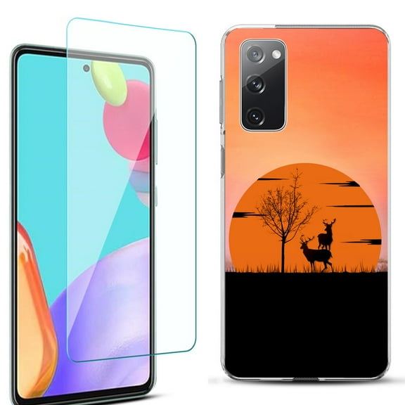 Slim-Fit Protective Phone Case for Samsung Galaxy S20 FE 5G Fan Edition, with Tempered Glass Screen Protector, by OneToughShield ® - Sunset Deer