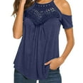 thumbnail image 3 of Cyber&Monday Deals Dyegold Summer Tops for Women 2023, Womens Summer Tops Crochet Lace Pleated ​Blouse Loose Casual Tunics Round Neck Cold Shoulder Short Sleeve Tees Shirt, 3 of 6