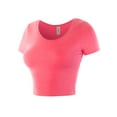 thumbnail image 2 of A2Y Women's Basic Ribbed Short Sleeve Rayon Crew Neck Fitted Crop Top Tee Neon Hot Pink L, 2 of 5