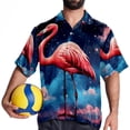 thumbnail image 4 of Starry Sky Flamingo Men's Short Sleeve Beach Shirts Hawaiian Button Down Casual Summer Printed Unisex Top, 4 of 6