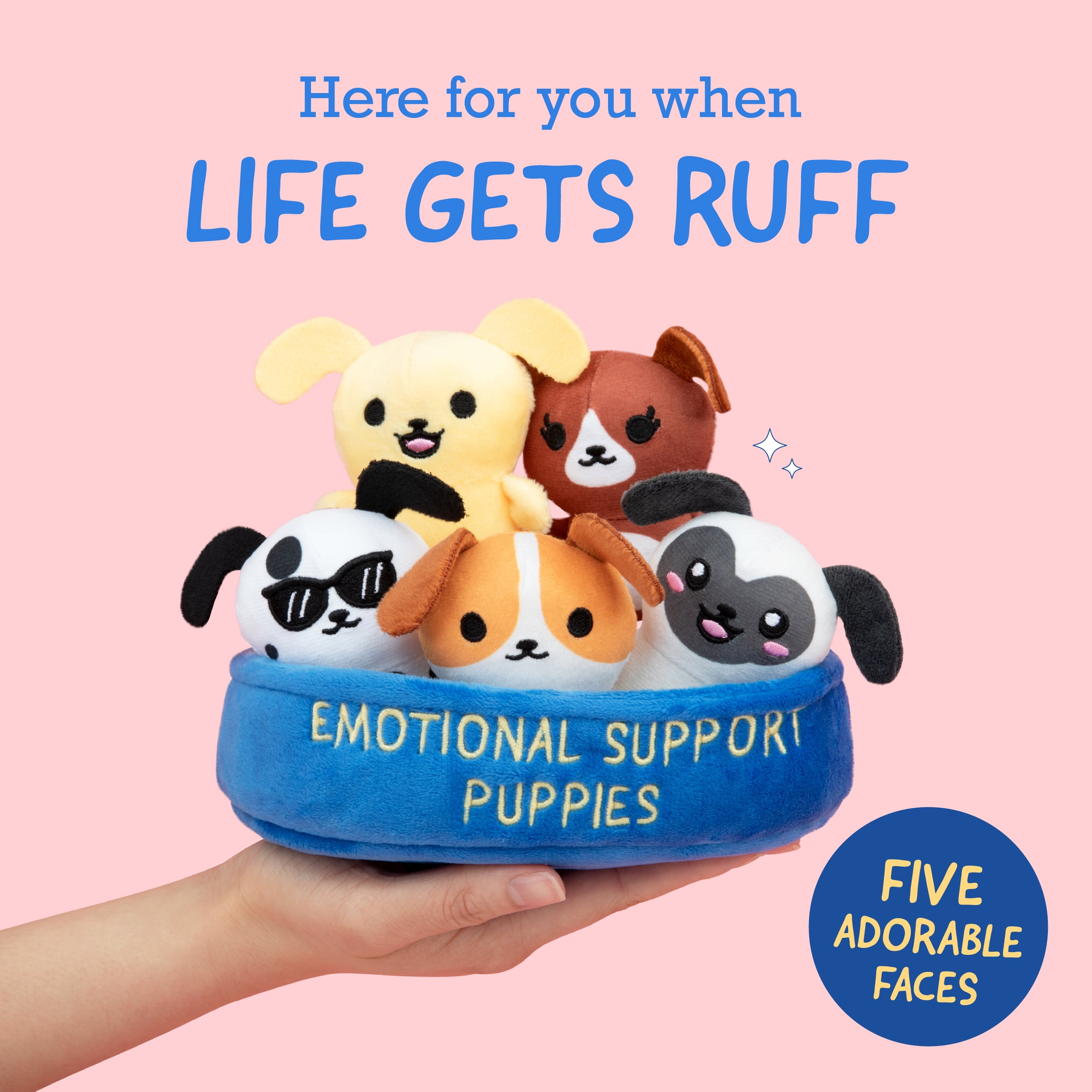 Emotional Support Pals Puppies, Plush Animal Toys, Includes 5 Plushies with Carrying Basket