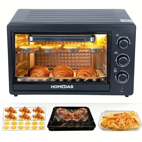 DASNITE 1600W 38 Qt Toaster Oven - Oil-Less Cooking,Adjustable Temperature Control,Timer Stainless Steel Countertop With Rapid Heat Circulation,Even Cooking,Healthy Meal Preparation