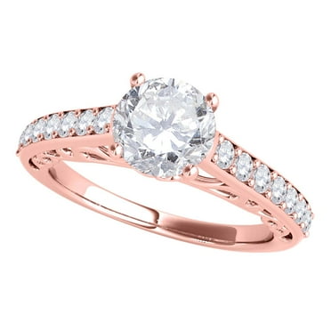 Mauli Jewels Engagement Rings for Women 1 Carat Halo Diamond Brilliant Round Cut Engagement Ring 4 prong 14K Rose Gold
