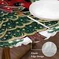 thumbnail image 3 of Christmas Tree Round Tablecloth, Fitted Table Cover with Elastic for 55"-60" Round Tables, Winter Xmas Ball Snowy Red Black Plaid Table Cloth Outdoor Indoor Dinning Party Waterproof Tablecloths, 3 of 7
