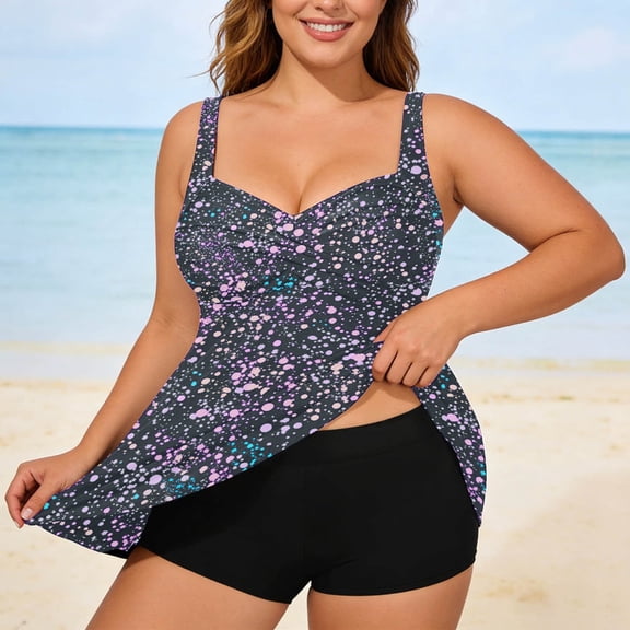 LPKRT Plus Size Tankini Top for Women - Floral Print V-Neck Swim Top with Adjustable Straps, Modest Tummy Coverage Swimsuit Top Only