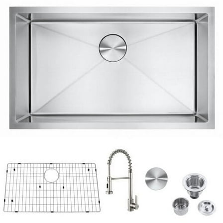 Handmade 30 304Stainless Steel Single Bowl Undermount Kitchen Sink With Faucet