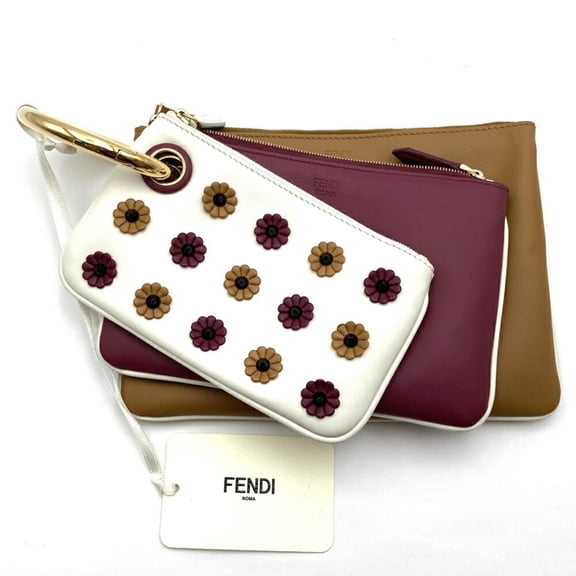 Pre-Owned FENDI Triplet 8BS001A1FS 3-Pouch Clutch Bag in Leather with Flowers,... (Good)