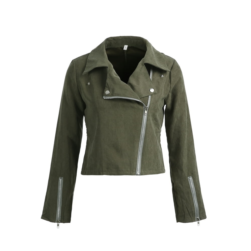 Women's Faux Leather Jacket Slim Moto Biker Cardigan Zipper Short