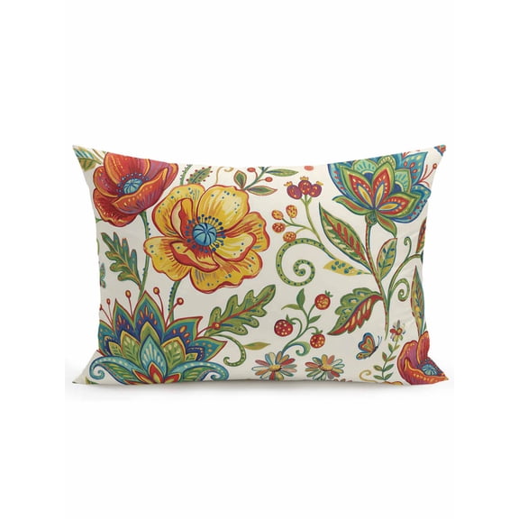 1 Pack Outdoor Throw Pillow, Green Yellow Paisley Waterproof Pillow with Insert Included, Vintage Boho Floral Botanical Decorative Accent Cushion Lumbar Pillows for Patio Porch, 12 x 20 In