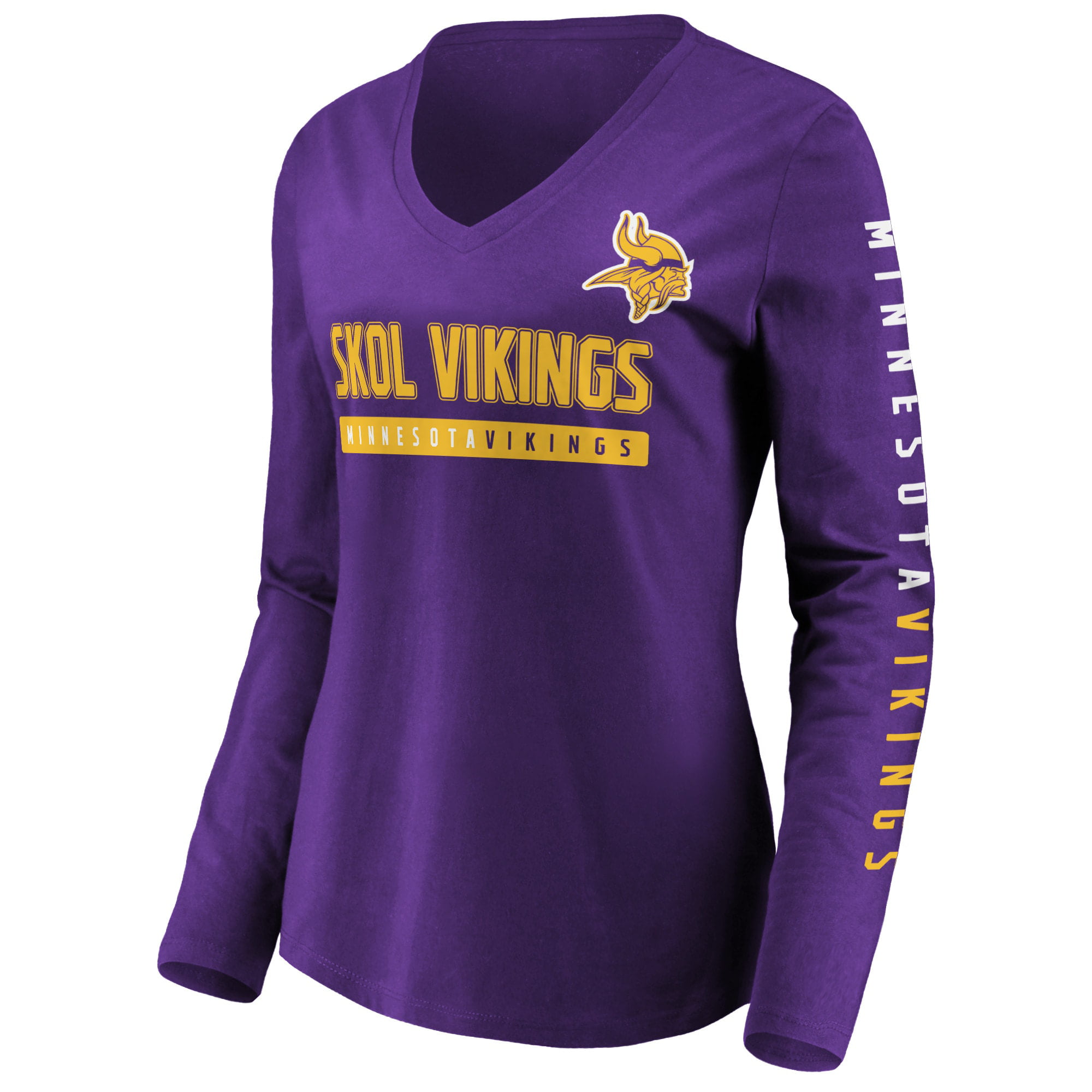 G-III Sports Minnesota Vikings Womens Long Sleeve Distressed V-Neck T-Shirt 