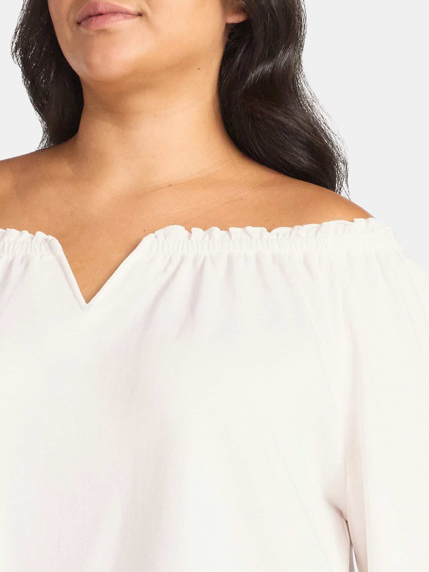 Terra & Sky Women's Plus Off the Shoulder Top with Long Sleeves, Sizes 0X-5X