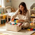 thumbnail image 5 of MMJ Corduroy Storage Basket with Leather Handles Soft Fabric Bin for Nursery Makeup Toys 14.2x10.2x6.3in, 5 of 9