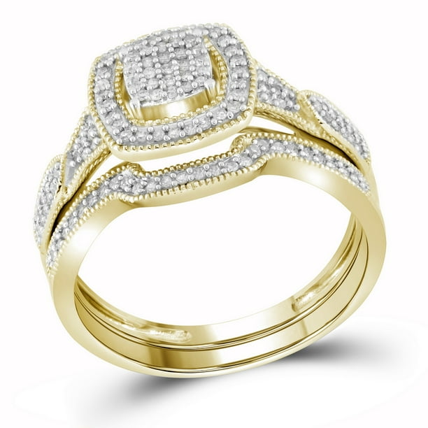 Size - 9.5 - Solid 10k Yellow Gold Round White Diamond Bridal Square ...