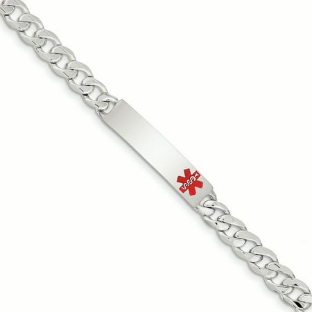 925 Sterling Silver 8.00MM Red Enamel Medical Alert ID Curb Link Bracelet 8.50 Inches