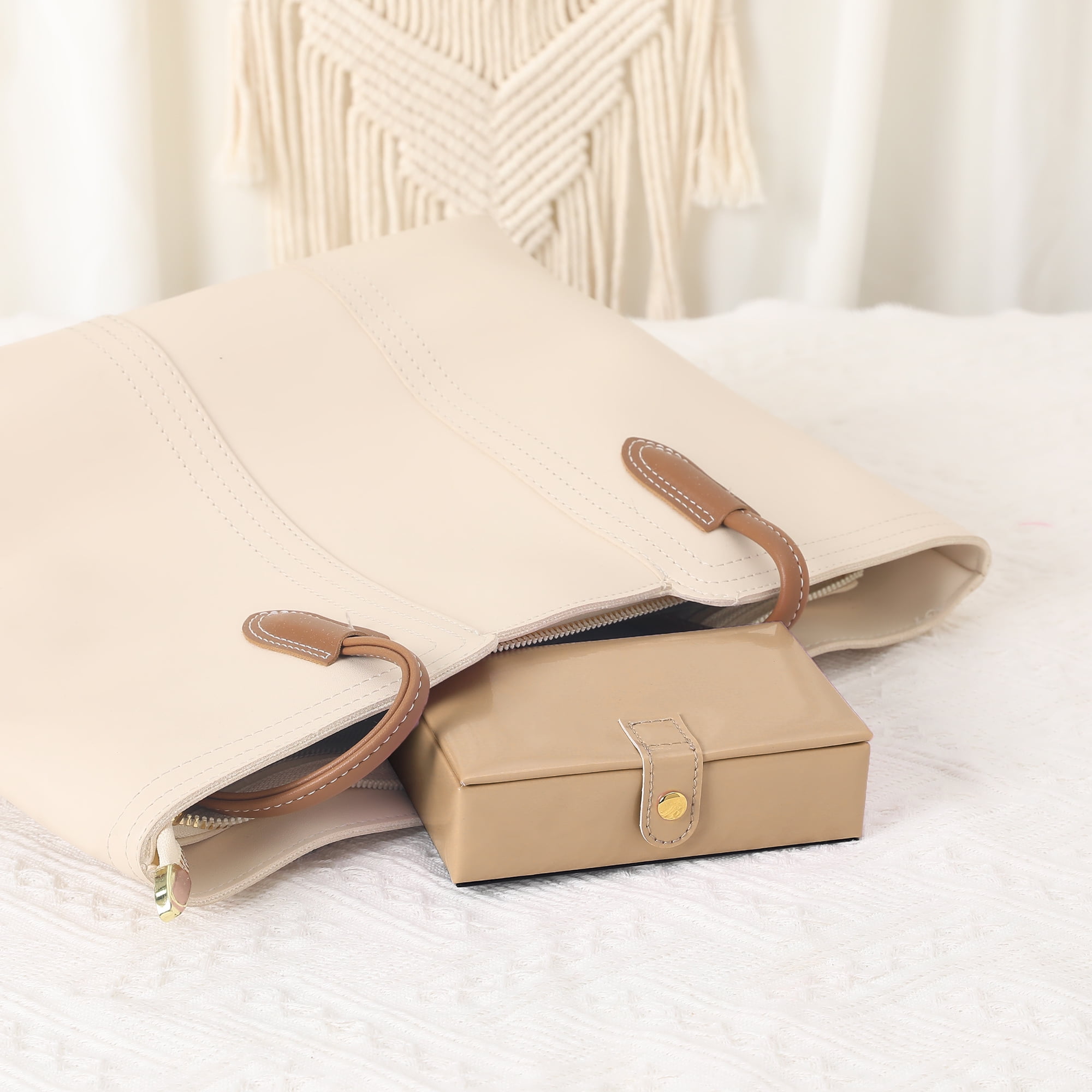 Unique Bargains Travel Jewelry Box Portable Organizer Case with Mirror Gold