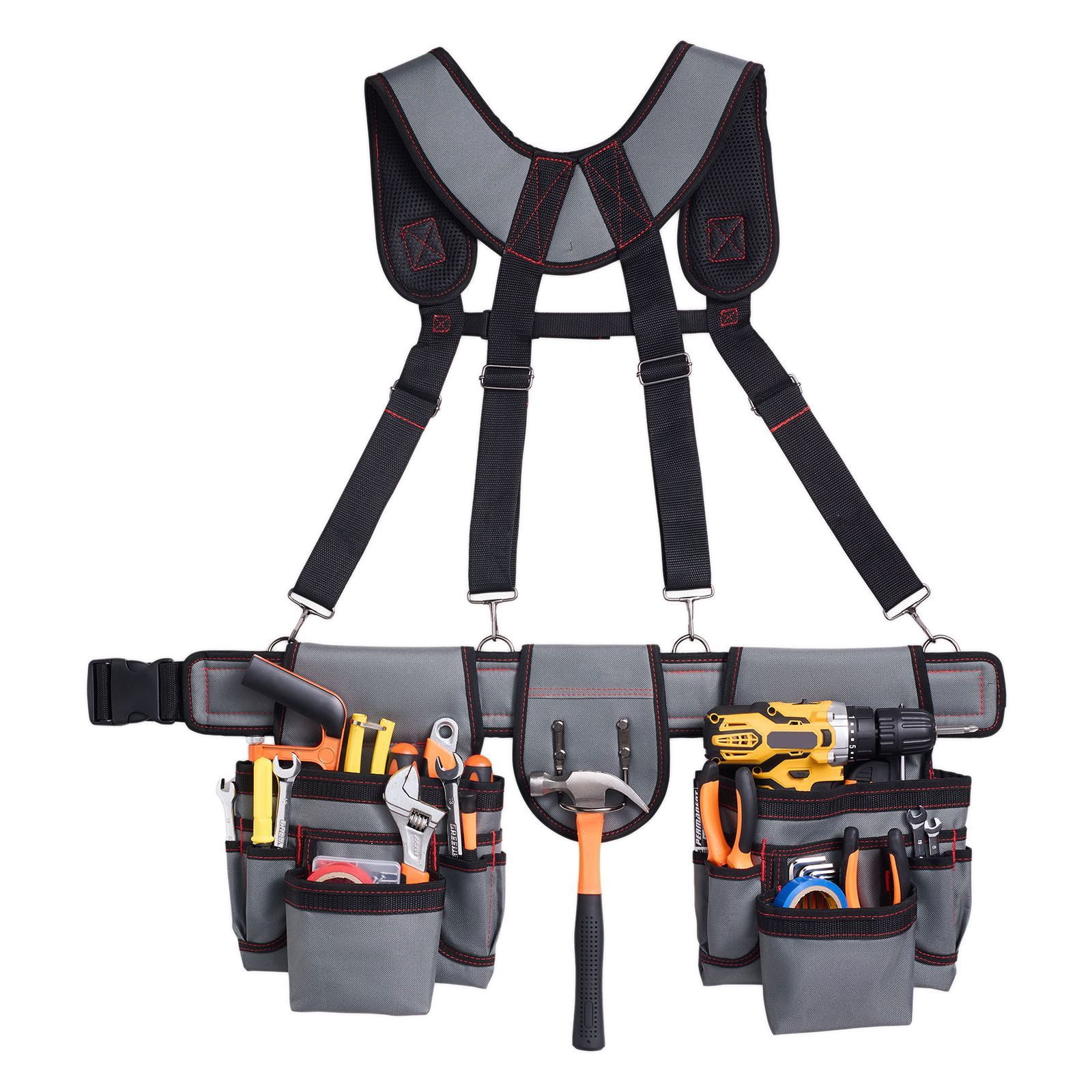 Tool Belt 22-Pockets, 600D Polyester Framers Belt with Ergonomic Comfort Waist, Adjustable 31.89-48.11 Inch, Abrasion and Tear-Resistant for Carpentry and Construction