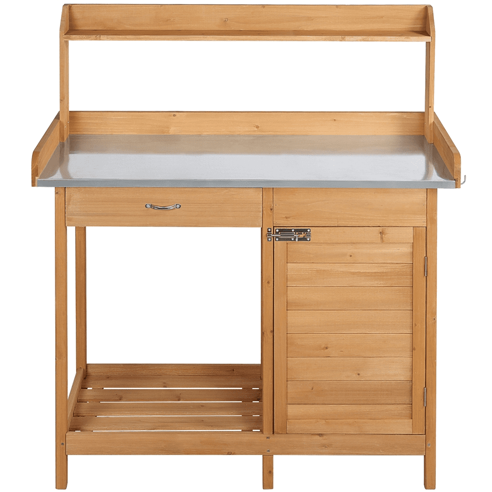 Renwick Outdoor Garden Potting Bench W/Cabinet Drawer Open Shelf, Wood