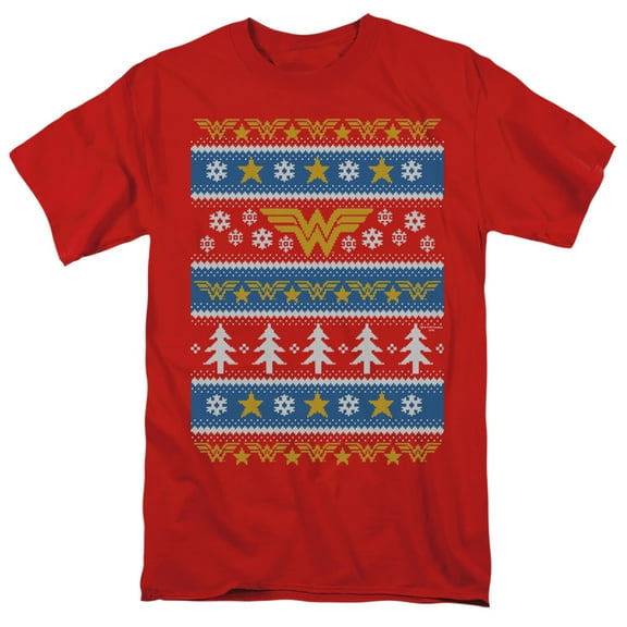 DC Wonder Woman ChristmaS/Sweater S/S Adult 18/1 T-Shirt Red