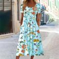 thumbnail image 1 of QJUHUNG Robe d'Été à Imprimé Floral Hawaïen pour Femmes, Manches Courtes, Robe Midi Fluide avec Poches, Coupe Ample, Tenue de Plage et de Villégiature, 1 of 6