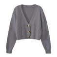 thumbnail image 4 of Fiaer Women's Cropped Sweaters Long Sleeve Button down V Neck Fashion Solid Warm Loose Fit Tops Grey One Size, 4 of 4