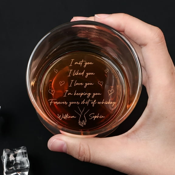 Personalized Engraved Whiskey Glass - I Met You, I Liked You, I Love You - Custom Name Old Fashioned Glass - Unique Gift for Anniversary, Wedding, Valentine's Day - Quote Glassware