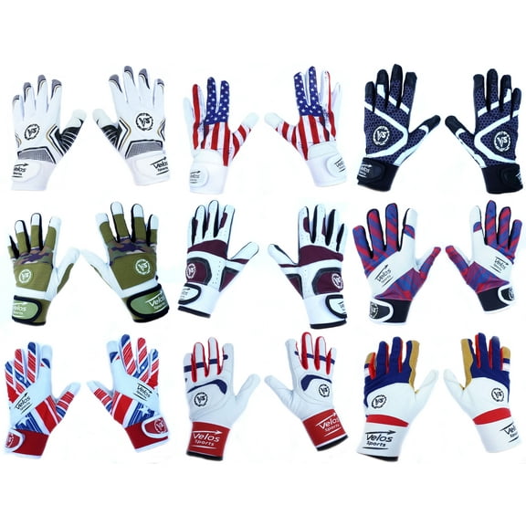 Kids Baseball Batting gloves Velos Sports® Durable Genuine Leather Youth 7u-14u