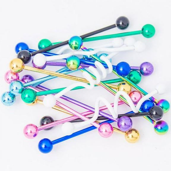 Random Assortment Industrial Piercing Barbell 20-Pack - 14ga Anodized Titanium Piercing Barbells