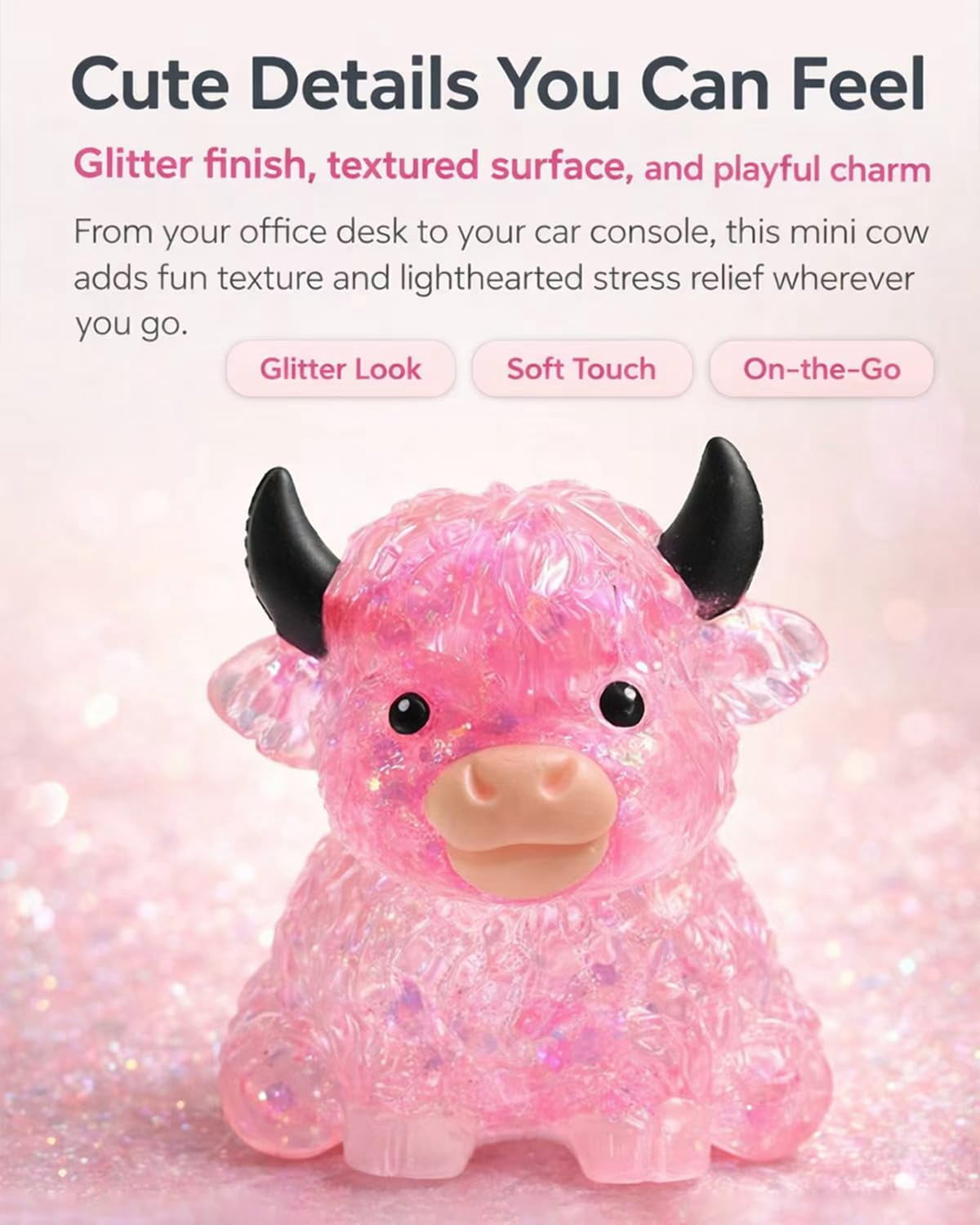 Glitter Highland Cow Squishies Fidget Stuff, Soft Slow Rising Stress Relief Ball, Cute Sensory Squeeze, Birthday Graduation Gifts for Cow Lovers