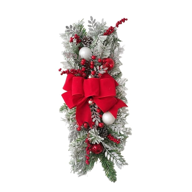 Corona de lágrima, corona artificial, botín floral artificial, decorativa, decoración de pared, corona de puerta delantera con lazo para habitación de Flocado rojo
