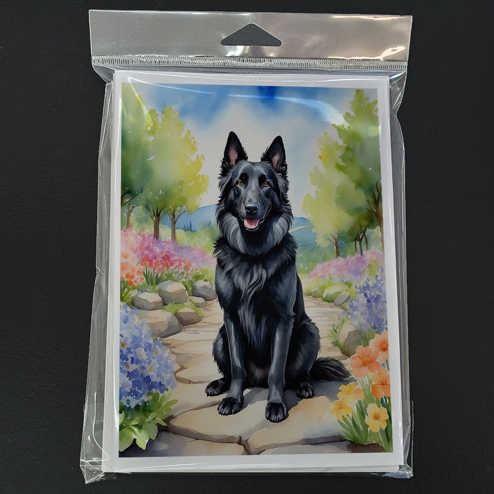 Belgian Sheepdog Spring Path Greeting Cards Pack of 8 7 in x 5 in