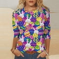 thumbnail image 2 of lcziwo Women's Easter Shirts Fashion Egg Printed Blouses Casual Round Neck Shirt Spring Holiday Wear 3/4 Sleeve Easter Tops Multicolor L, 2 of 6