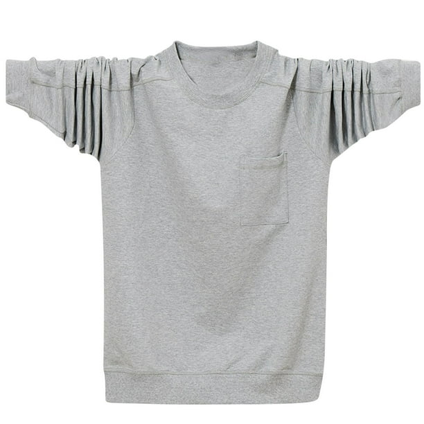 pstuiky Camisas suaves de manga larga para hombre, Camiseta holgada de manga larga y cuello redondo para hombre, talla grande camisetas de hombre xxxl