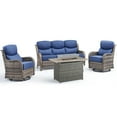 thumbnail image 2 of Unnifurnzi 4 Pieces Patio Furniture Set with Fire Pit Table-High Back Outdoor Swivel Chairs Set of 2 with Outdoor Wicker Couch Patio Conversation Sets for Deck Porch Poolside-Gray/Blue, 2 of 7