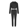 thumbnail image 4 of Scyoekwg Womens Athletic Sets 2 Piece Outfits Stand Collar Long Sleeve Tops Wide Legs Pants Sports Outfits Loose Casual Solid Color Fashion Fall Outfits Tracksuit Set (Black,L), 4 of 6
