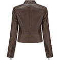 thumbnail image 3 of Chaqueta de cuero para mujer, chaqueta de motorista corta, cuello alto, cremallera, chaqueta de cuero, chaqueta de entretiempo para otoño y primavera, 3 of 5